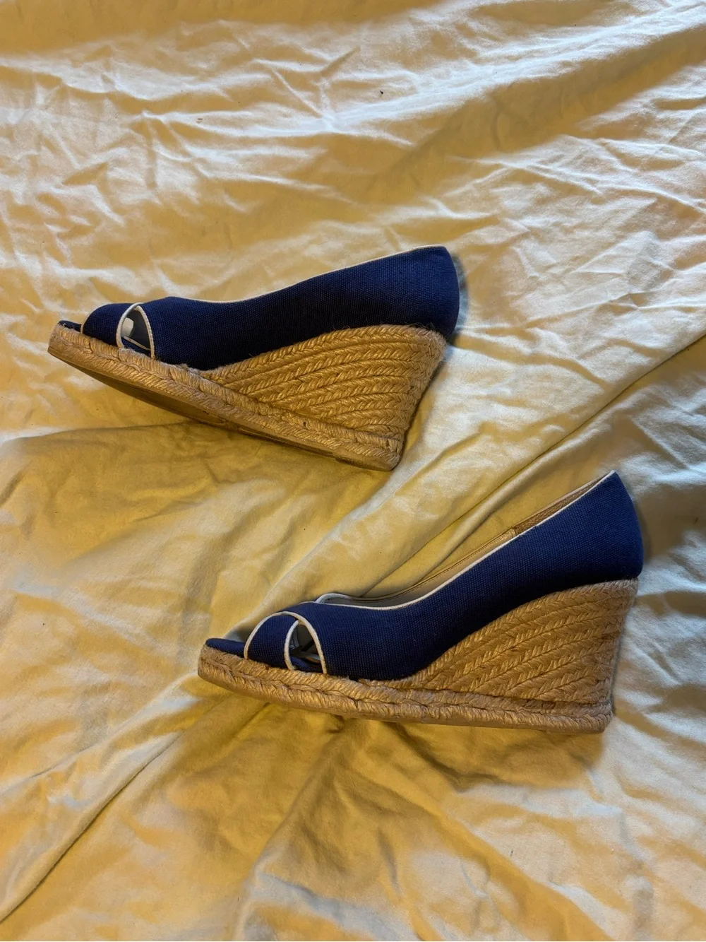 Boden espadrille wedge sandals, navy blue canvas, size 37